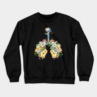 Lungs with wild flowers watercolor shades of jellow, green and sand Crewneck Sweatshirt